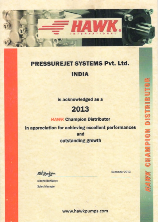 Hawk Champion Distributor Certificate-2013