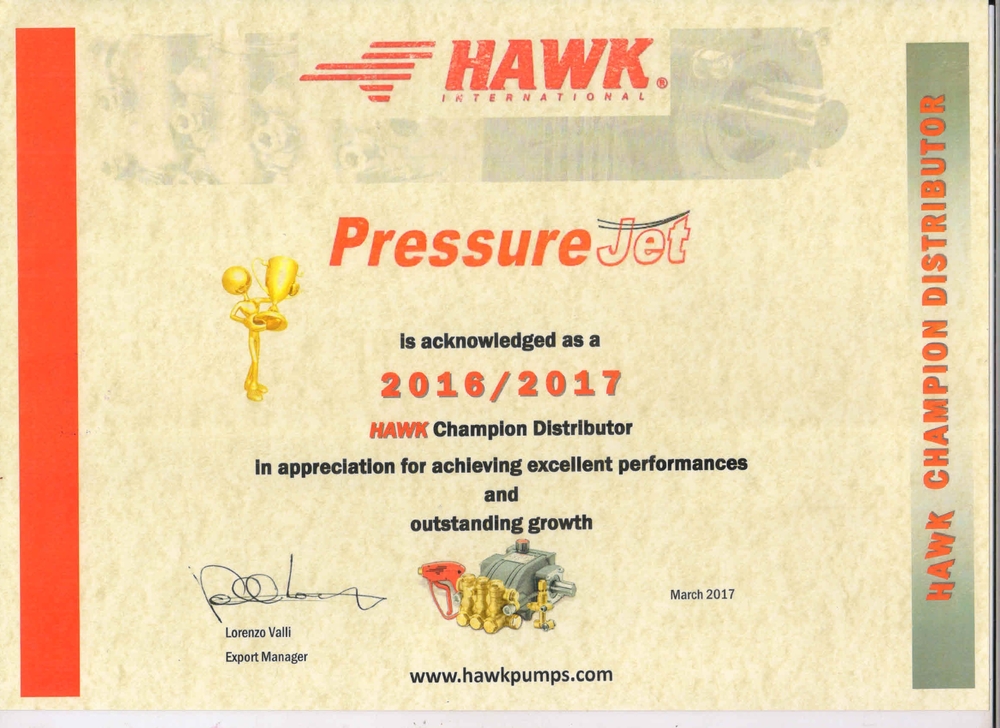 Hawk Champion Distributor Certificate 2016-17